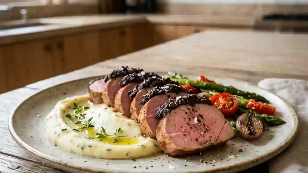 Filet mignon juteux en croûte de tapenade - Photo de présentation