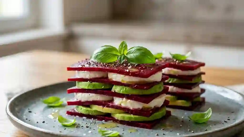 Mille-feuille betterave et avocat crémeux - Photo de présentation