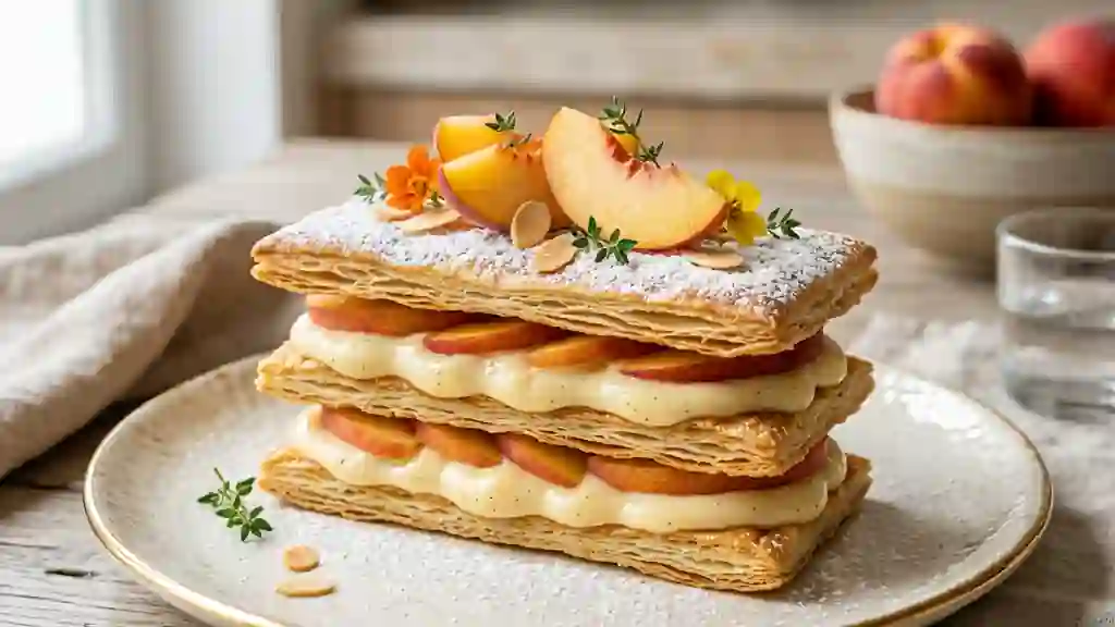 Mille-feuille craquant à la pêche et vanille - Photo de présentation