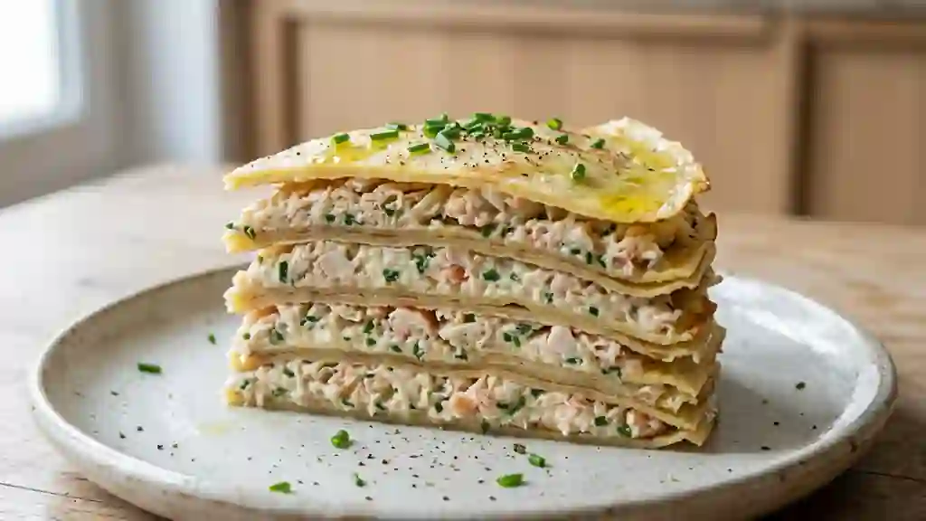 Mille-feuille de crêpes au crabe et citron - Photo de présentation