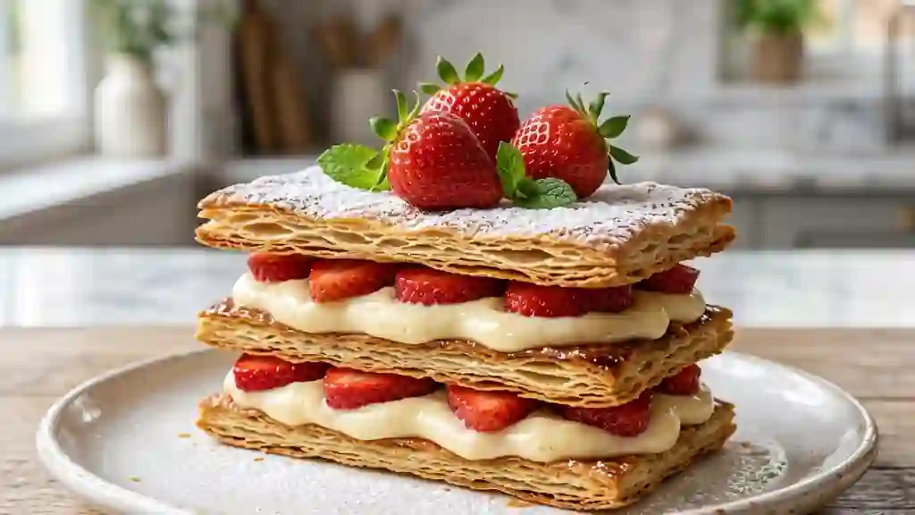 Millefeuille croustillant aux fraises fraîches - Photo de présentation