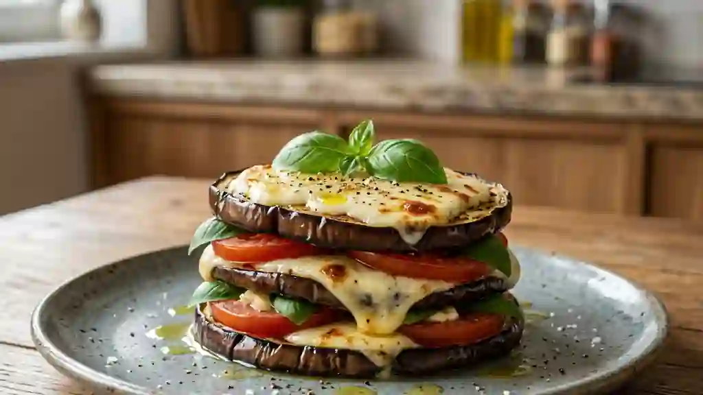 Aubergines fondantes et mozzarella gratinée - Photo de présentation