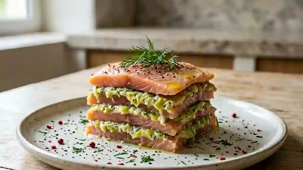 Millefeuille fondant de truite et poireaux - Photo de présentation
