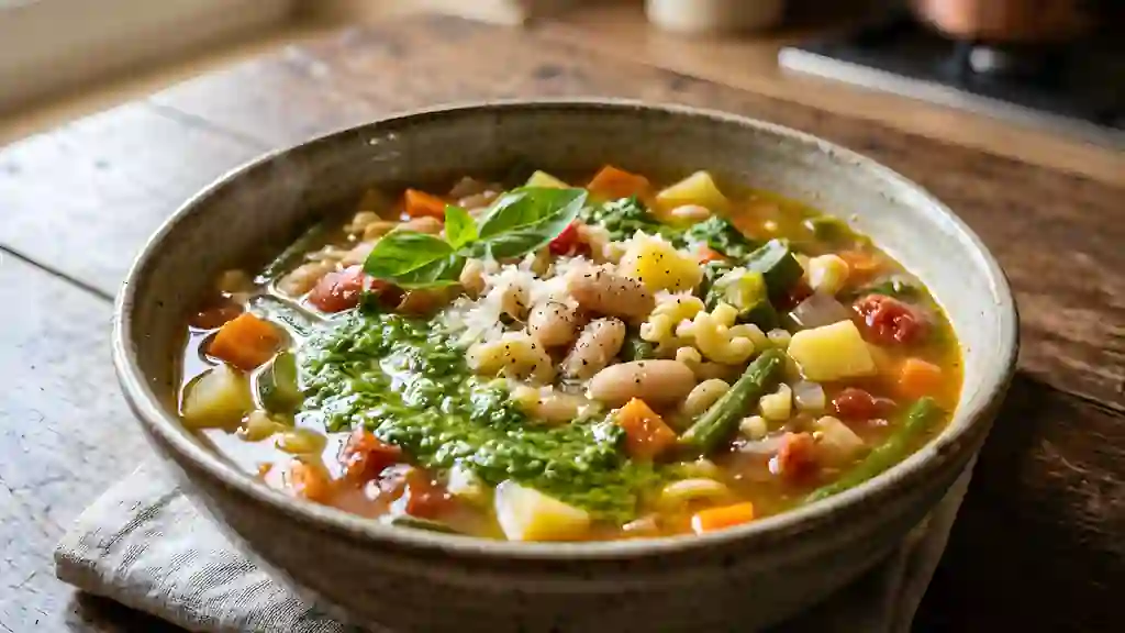 Minestrone au pistou parfumé et légumes tendres - Photo de présentation