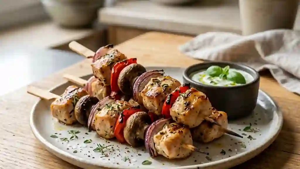 Mini brochettes de poulet grillées et parfumées - Photo de présentation