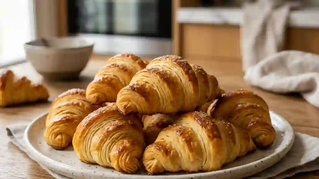 Mini croissants vanillés feuilletés et dorés - Photo de présentation