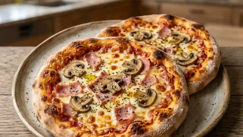 Mini pizzas croustillantes jambon-champignons - Photo de présentation