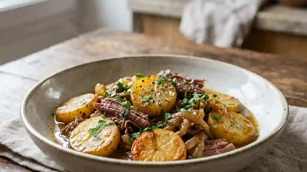 Corned-beef poêlé et pommes de terre fondantes - Photo de présentation