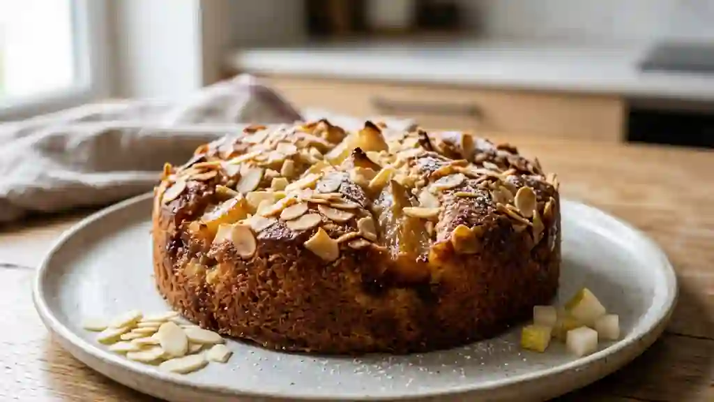 Moelleux fondant poire et amandes croquantes - Photo de présentation