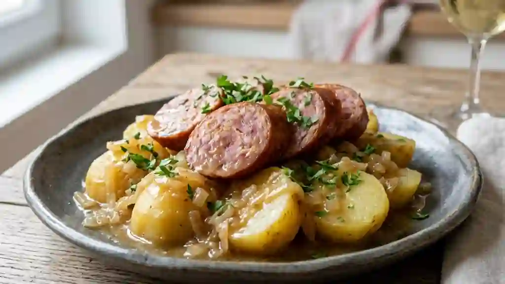 Morteau Fondante au Vin Blanc et Pommes de Terre - Photo de présentation