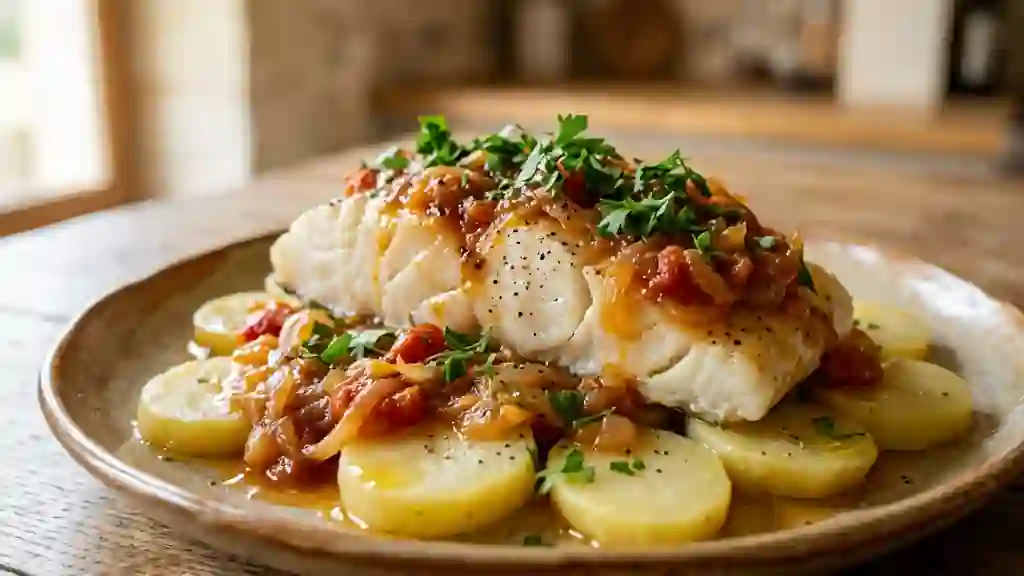 Morue gasconne aux tomates et ail confit - Photo de présentation
