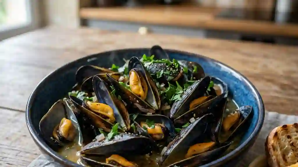 Moules marinières au beurre et vin blanc - Photo de présentation