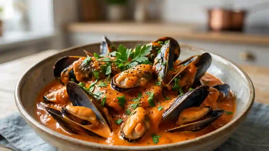 Moules fondantes à la crème de poivron - Photo de présentation