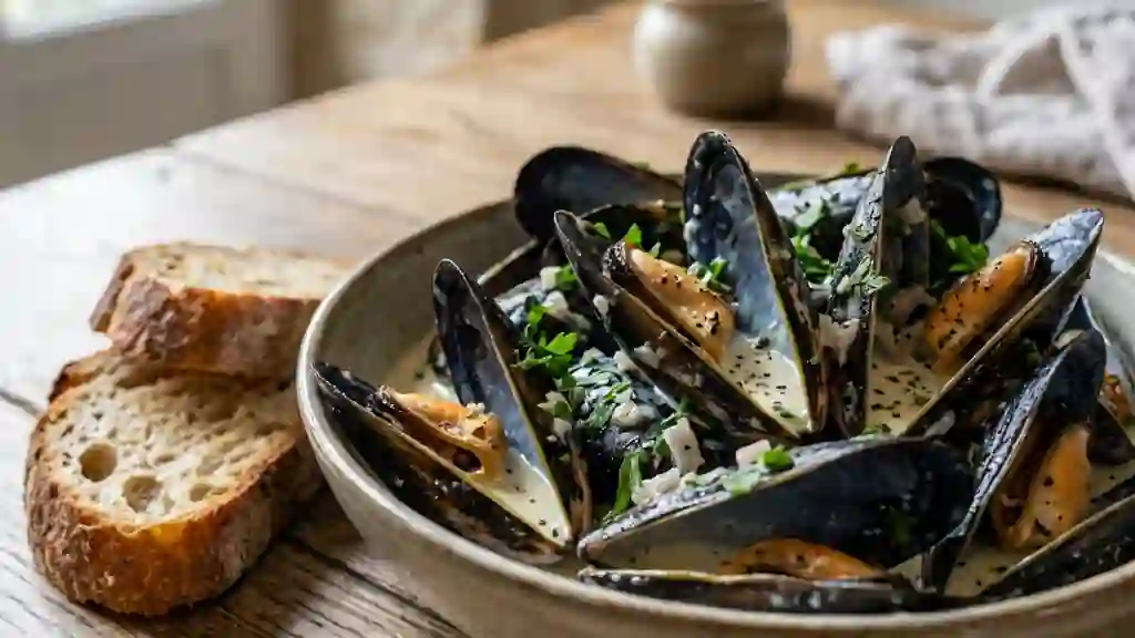 Moules onctueuses au vin blanc et persillade - Photo de présentation