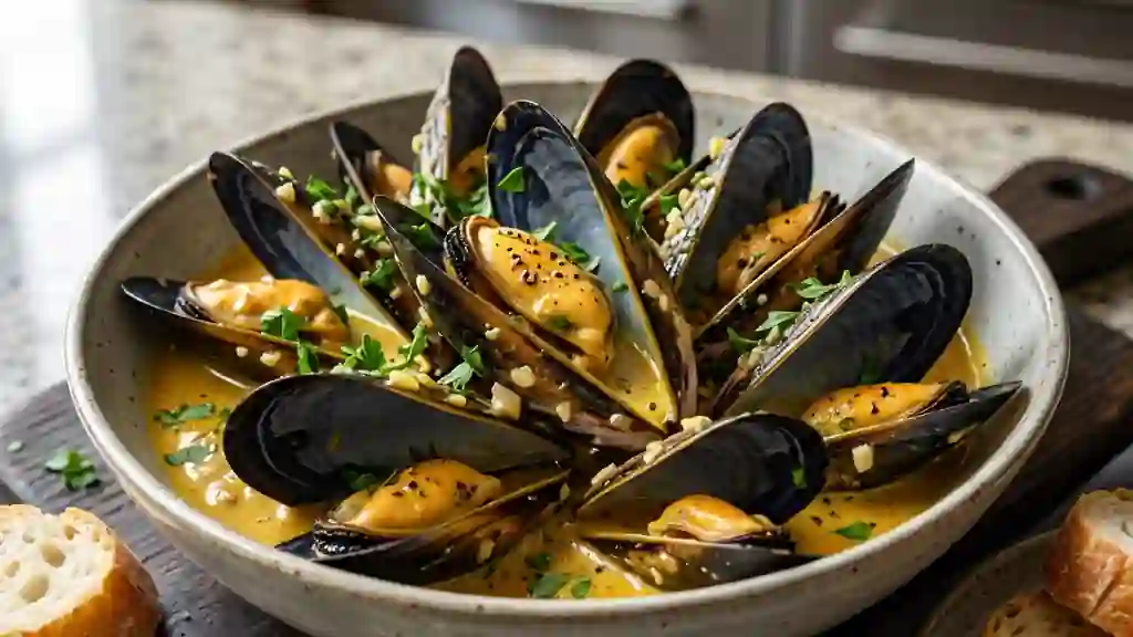 Moules crémeuses au curry et ail fondant - Photo de présentation