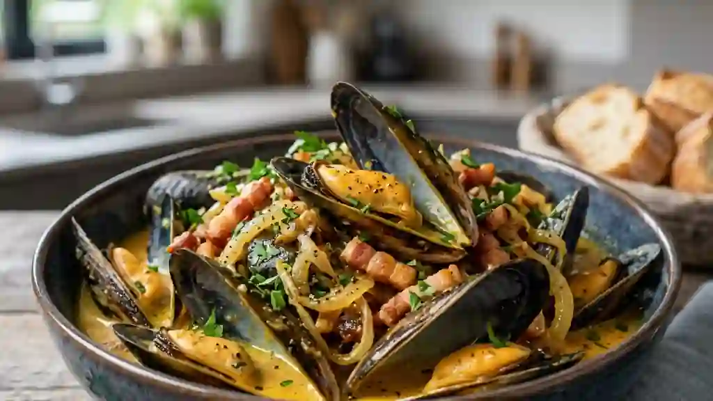 Moules Crémeuses au Curry et Lardons - Photo de présentation