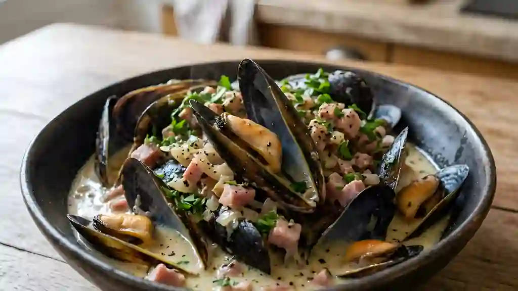 Moules au jambon et crème onctueuse - Photo de présentation