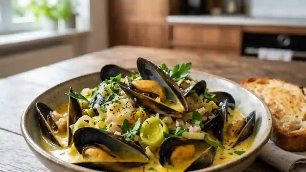 Moules Crémeuses au Safran et Poireaux Confits - Photo de présentation