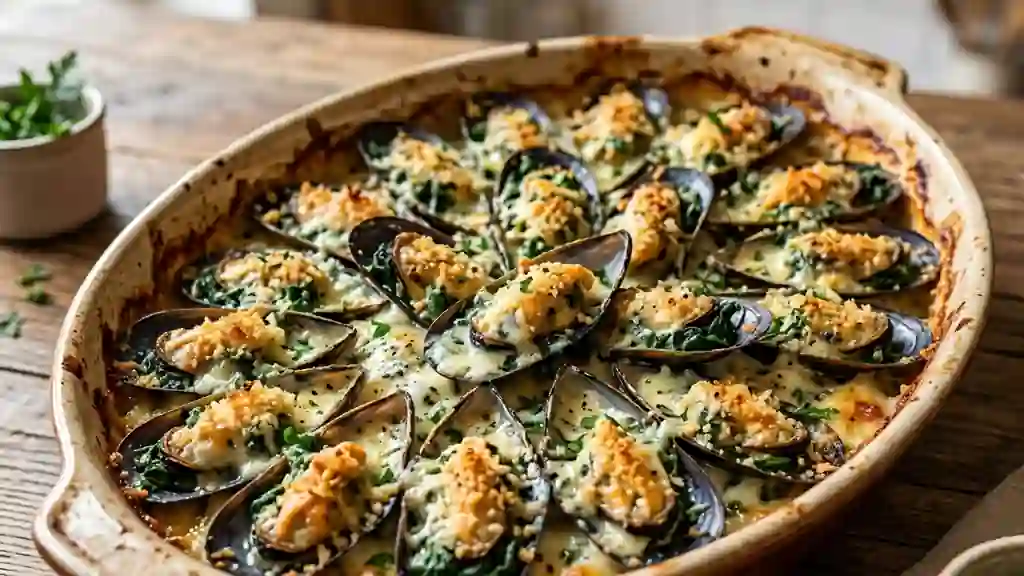 Moules au roquefort et épinards fondants - Photo de présentation