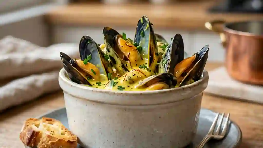 Moules onctueuses au safran et vin blanc - Photo de présentation