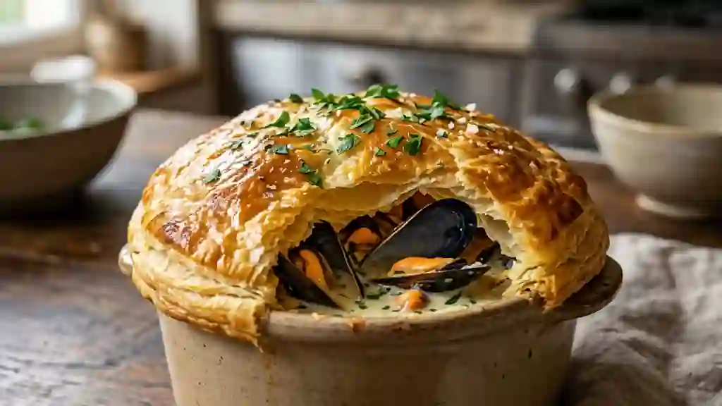 Moules en croûte feuilletée et crème au vin blanc - Photo de présentation