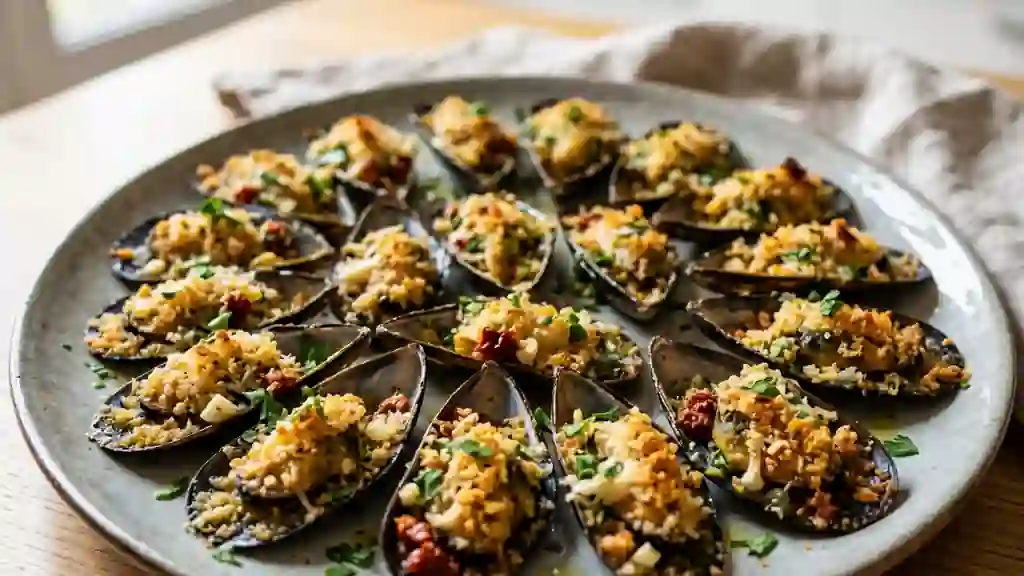 Moules farcies gratinées au parmesan et tomates - Photo de présentation