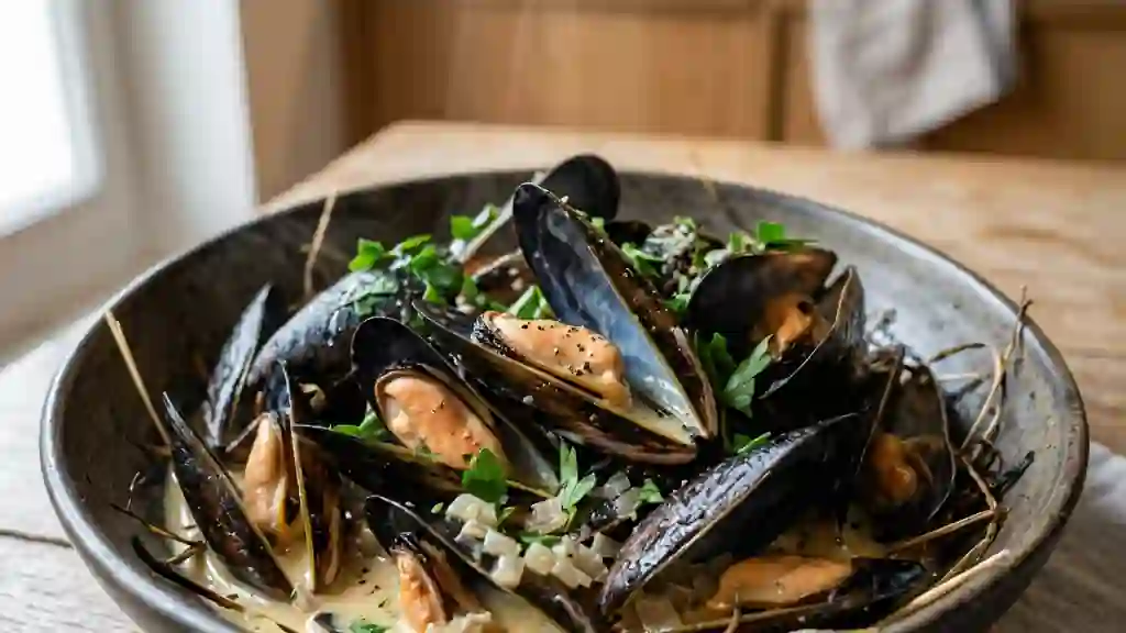 Moules fumées au foin et crème onctueuse - Photo de présentation