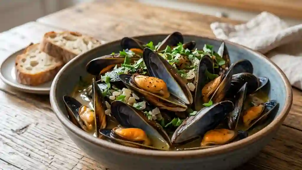 Moules marinières au beurre et vin blanc - Photo de présentation