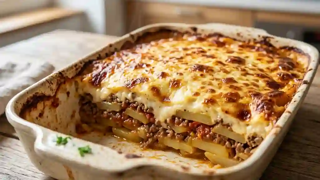 Moussaka fondante aux pommes de terre et bœuf - Photo de présentation