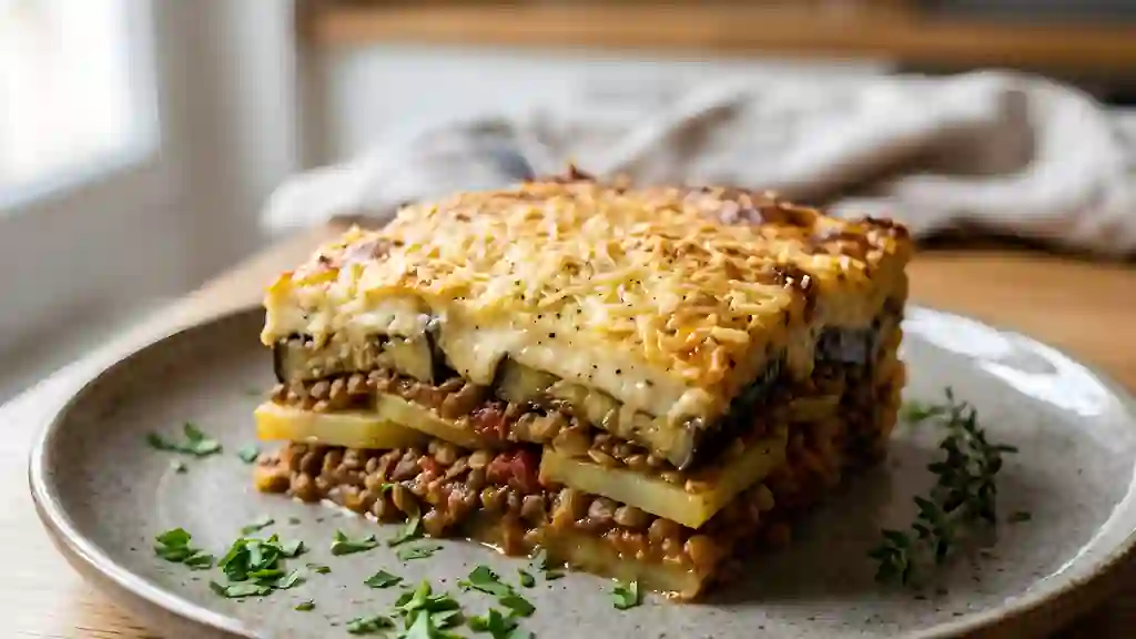 Moussaka fondante aux lentilles corail - Photo de présentation