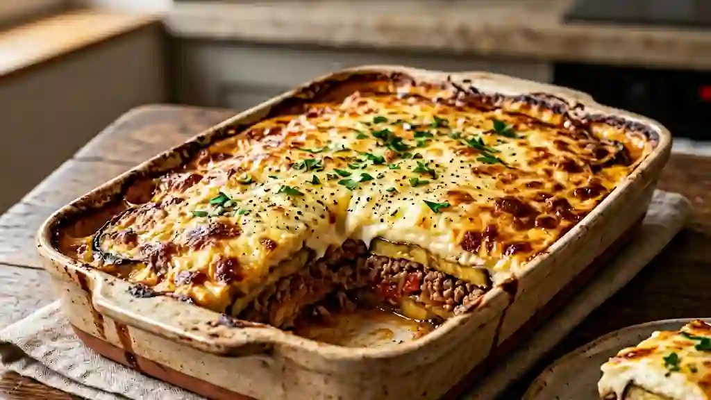 Moussaka gratinée aux aubergines fondantes - Photo de présentation