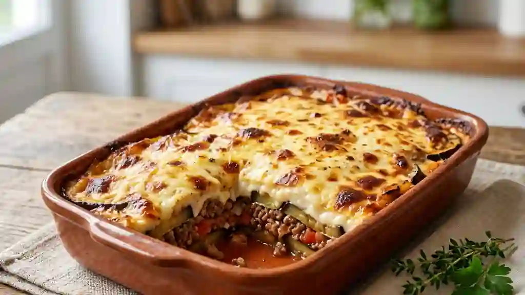 Moussaka fondante aux aubergines grillées - Photo de présentation