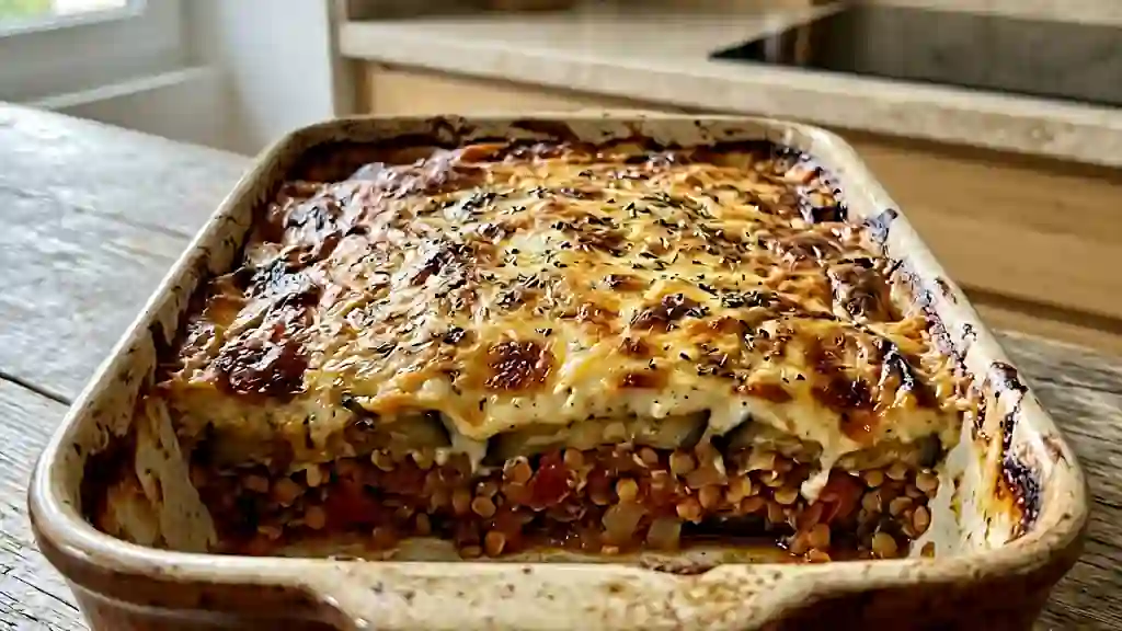 Moussaka aux lentilles et aubergines fondantes - Photo de présentation