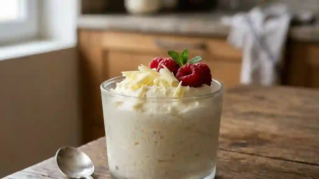 Mousse aérienne au chocolat blanc et vanille - Photo de présentation