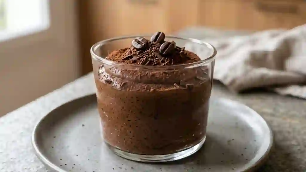 Mousse chocolat noir et café, texture nuage - Photo de présentation