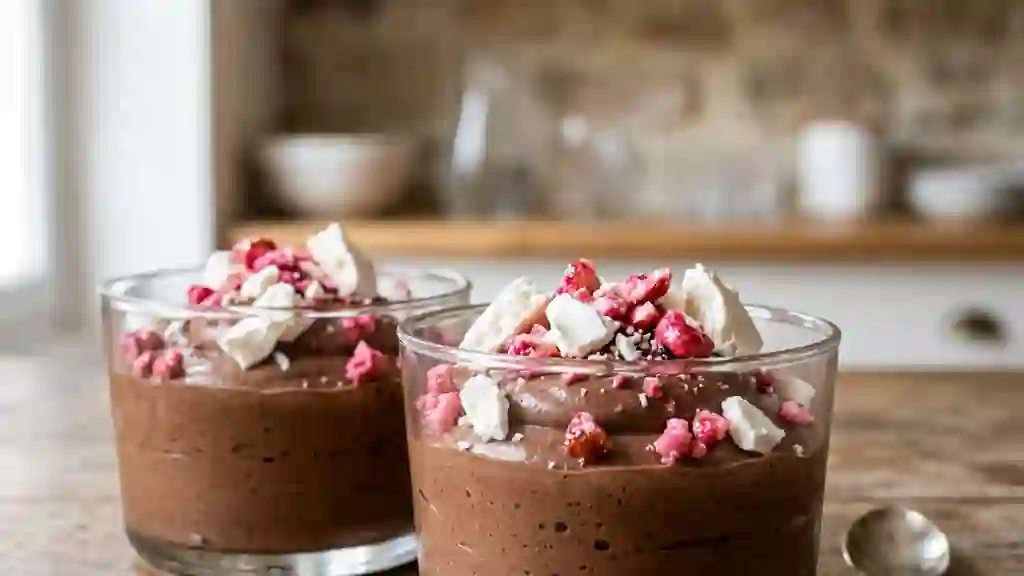 Mousse chocolat onctueuse et pralines roses - Photo de présentation