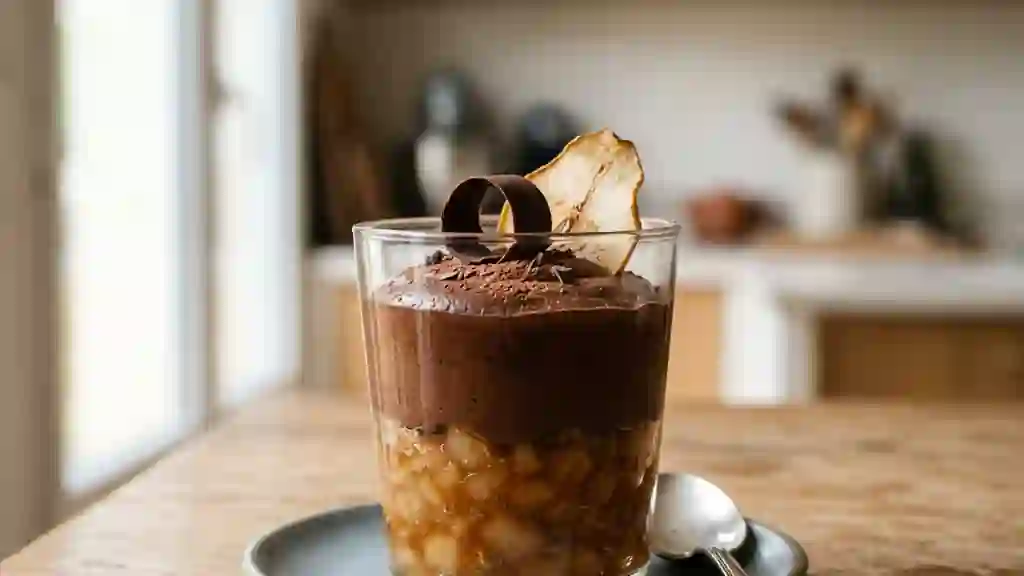 Duo mousse chocolat intense et poires confites - Photo de présentation