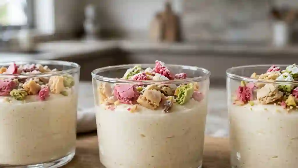 Mousse poire fondante et éclats de macarons - Photo de présentation