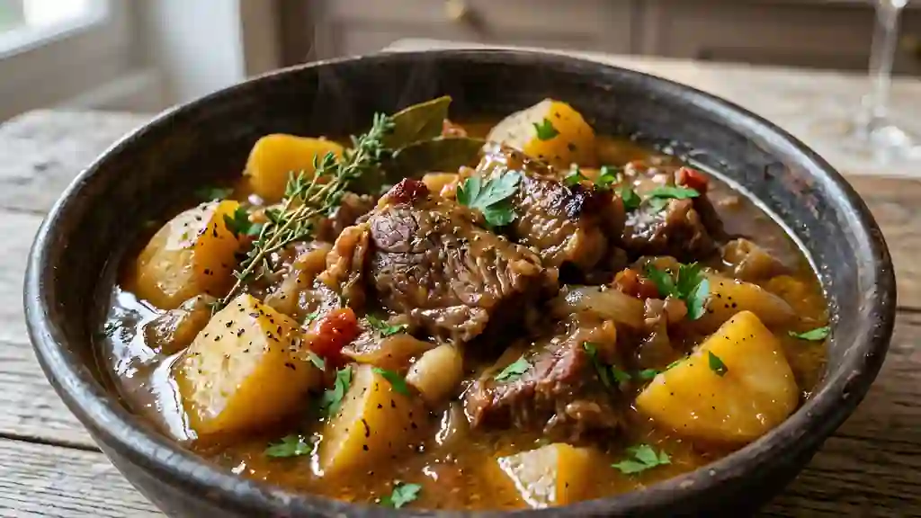 Mouton fondant et pommes de terre confites - Photo de présentation