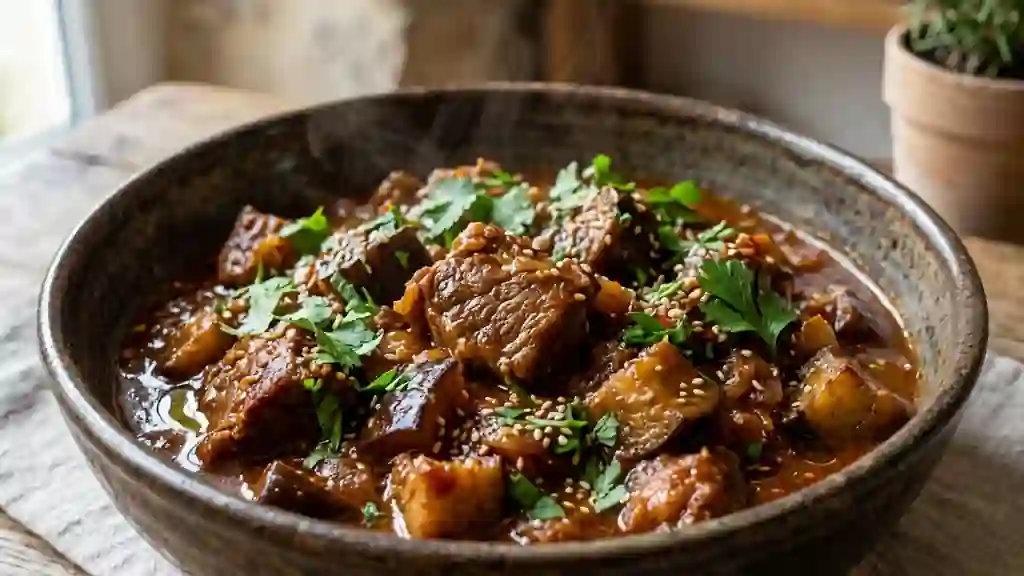 Mouton Fondant aux Aubergines et Épices - Photo de présentation