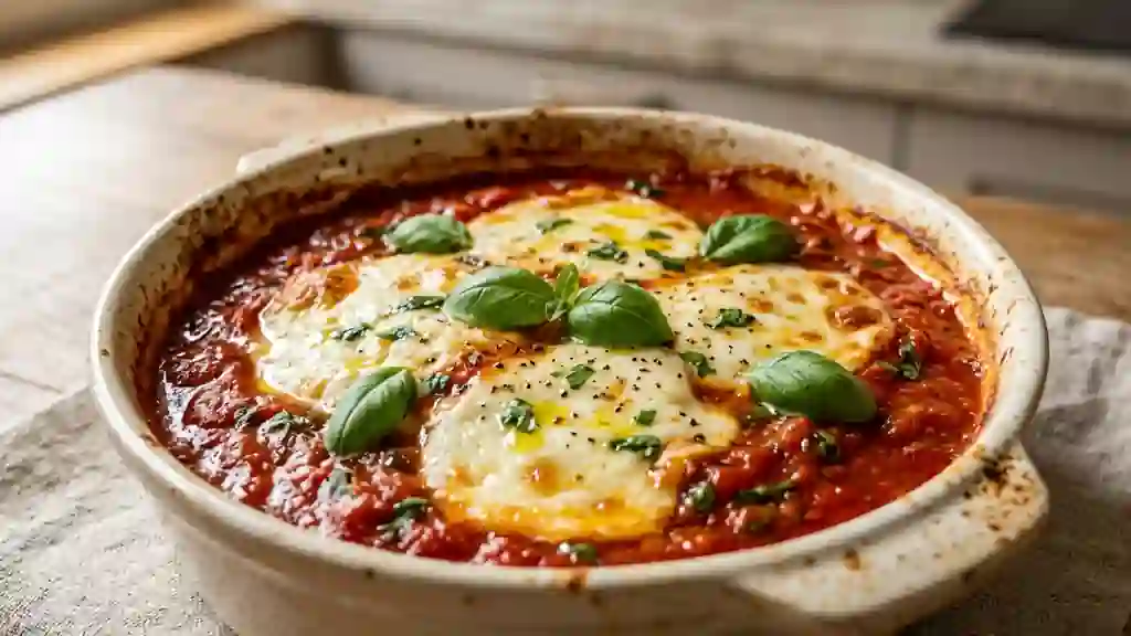 Mozzarella rôtie au coulis de tomate basilic - Photo de présentation