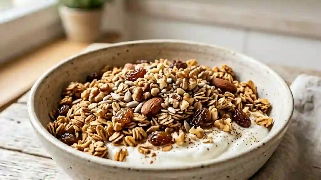 Muësli doré aux éclats de noix et miel - Photo de présentation