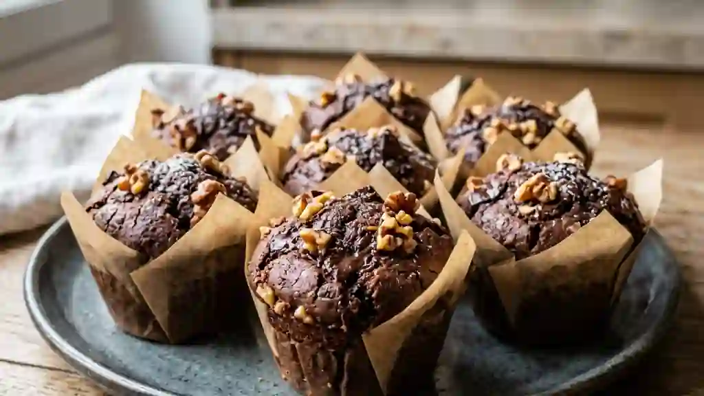 Muffins fondants chocolat noir et noix croquantes - Photo de présentation