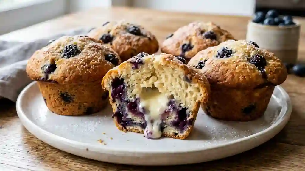 Muffins fondants aux myrtilles et cœur frais - Photo de présentation