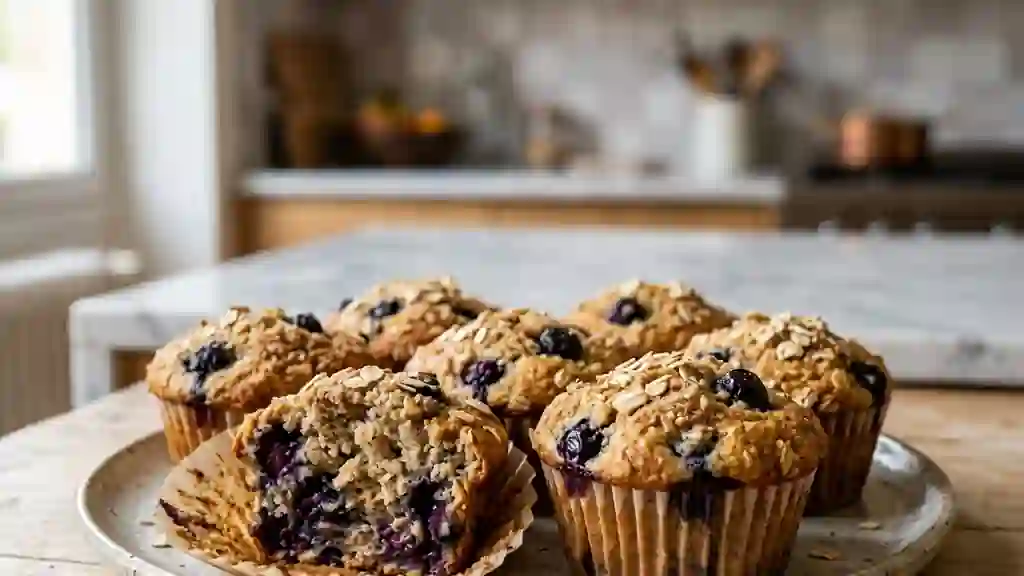 Muffins moelleux myrtilles et avoine - Photo de présentation
