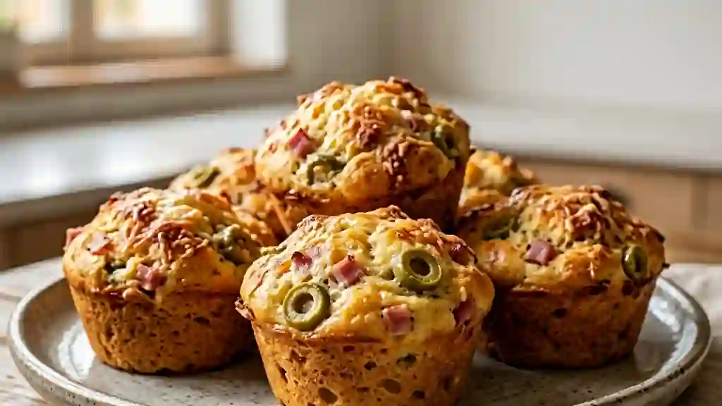 Muffins salés au jambon et olives fondantes - Photo de présentation