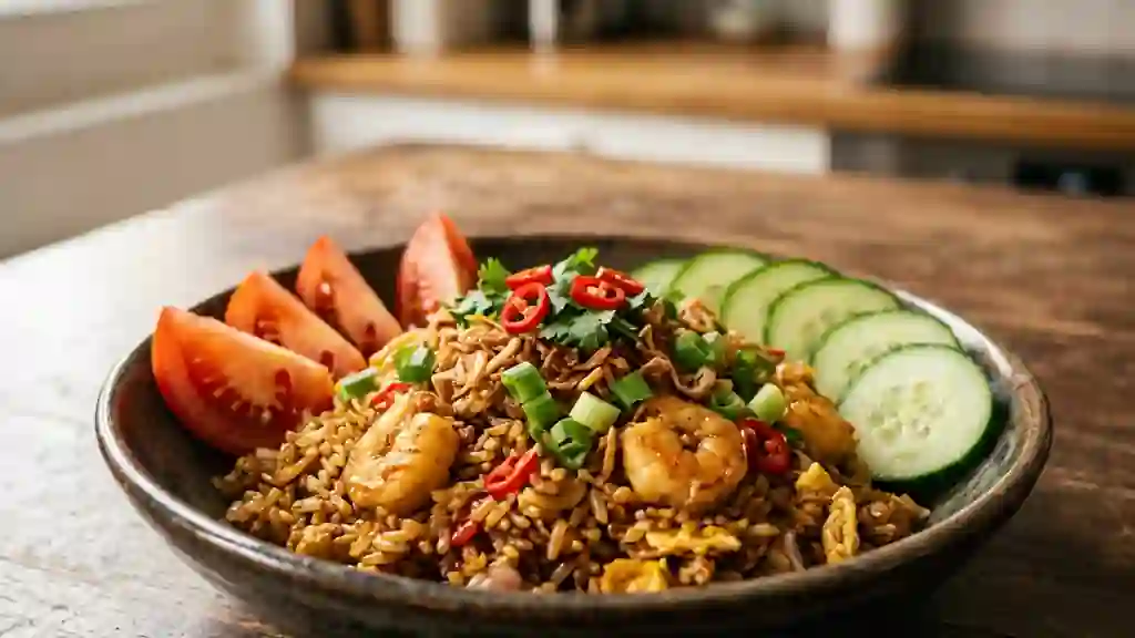 Nasi-goreng : riz sauté indonésien parfumé - Photo de présentation