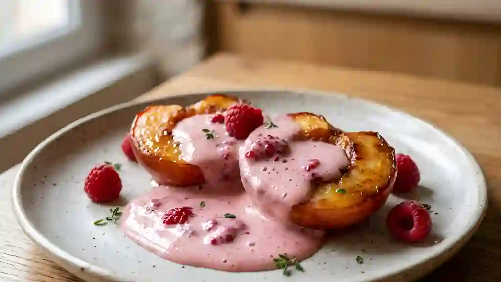 Nectarines rôties au sabayon framboise onctueux - Photo de présentation