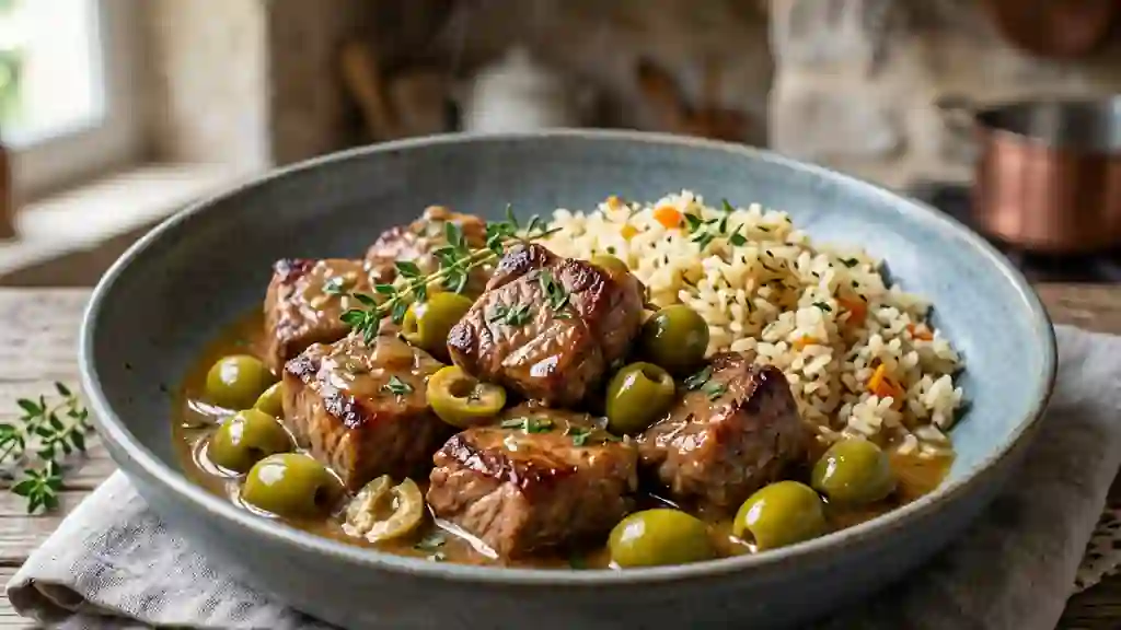 Noix de veau fondante aux olives vertes - Photo de présentation