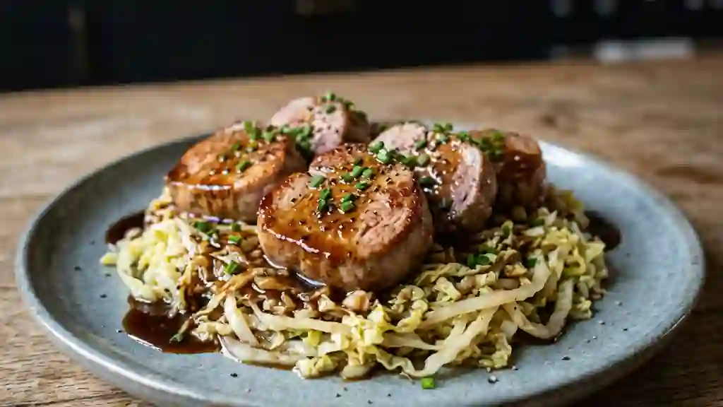 Veau laqué sauce huître et chou croquant - Photo de présentation